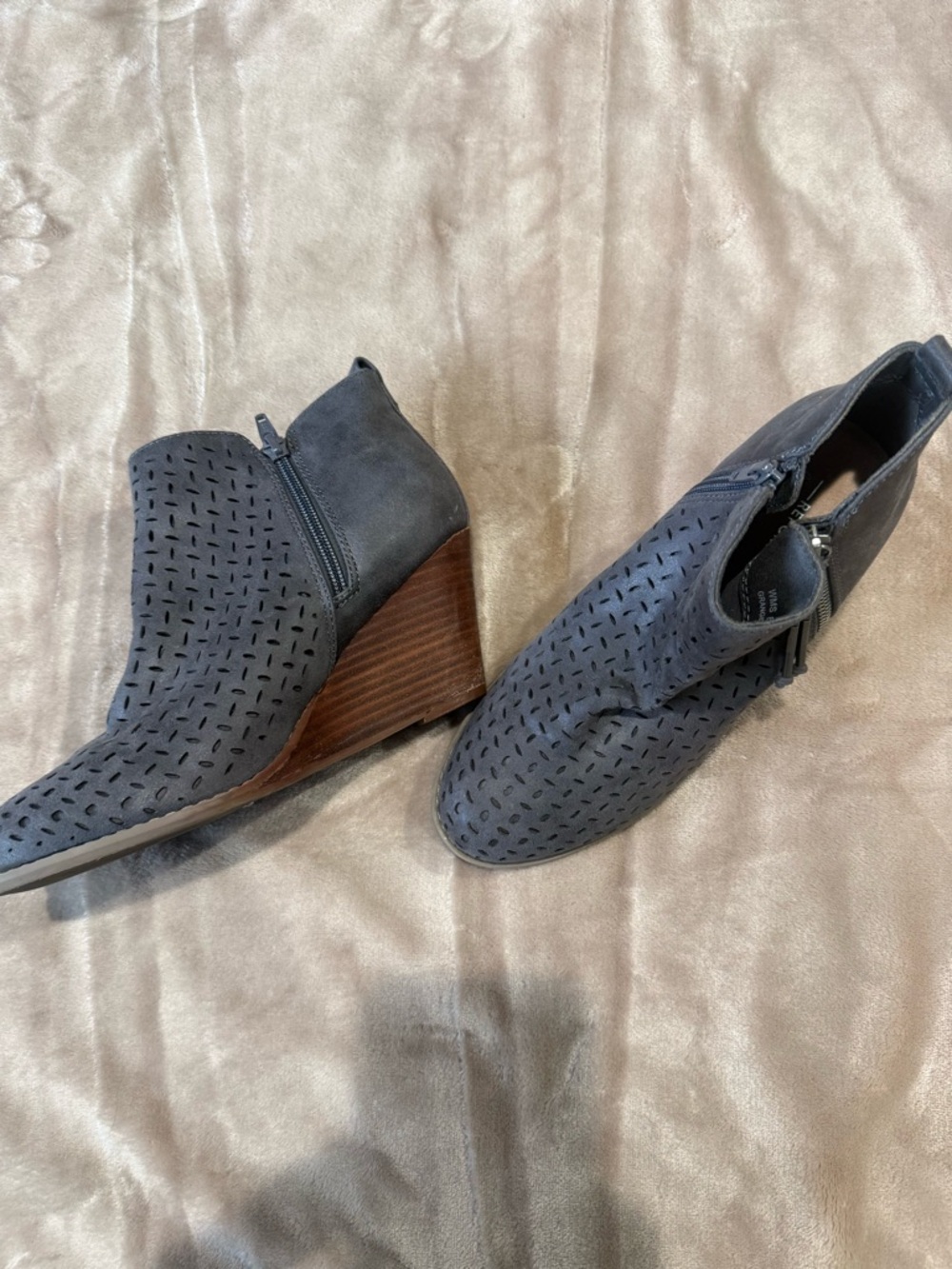Wedge Ankle Booties in Dark Gray - Women's Perforated Suede